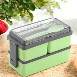 2 Layer Bento Lunch Box with Spoon & Fork for Office, School, College & Travel