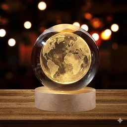 3D Crystal Moon Night Lamp with LED Wooden Base