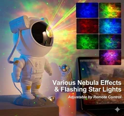 Astronaut Galaxy Star Projector Night Light – 360° Rotating Nebula Lamp with Remote Control & Timer for Bedroom, Kids Room & Home Decor