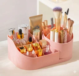 360° Rotating Makeup Organizer – Multi-Compartment Cosmetic, Skincare & Desk Storage Box