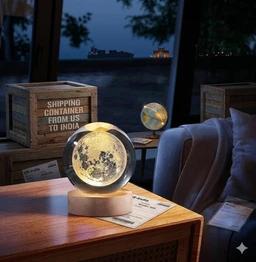 3D Crystal Moon Night Lamp with LED Wooden Base
