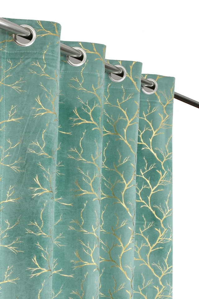 Sky velvet Premium Shining Foil Chinaar Print Blackout Curtains Pack of 2 - Door (4 x 7 Feet), Sky