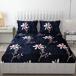 Blue Warm Double Bed Woollen & Velvet Fitted Bedsheet
