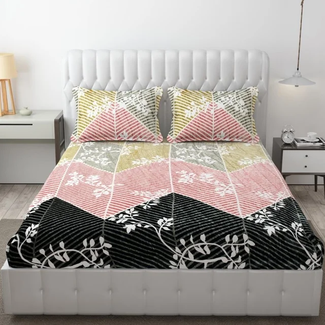 Yellow Warm Double Bed Woollen & Velvet Fitted Bedsheet