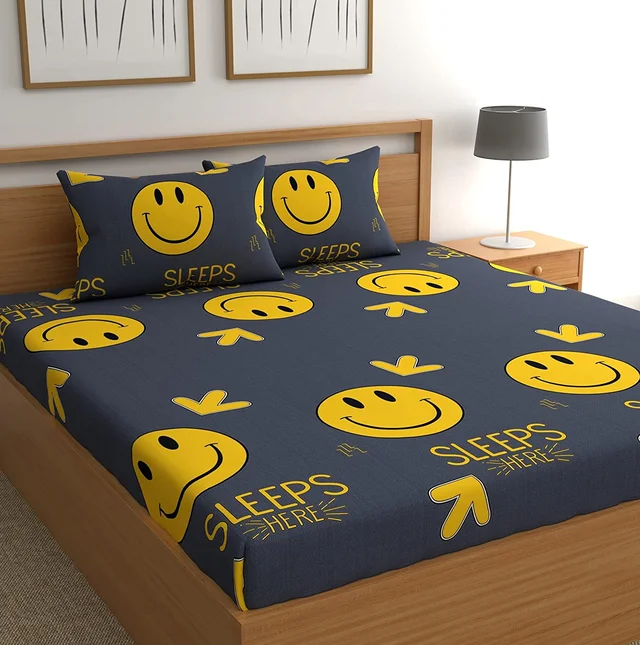 140 TC Microfiber Super Soft Cartoon Double  Flat Bedsheet  with 2 pillow cover