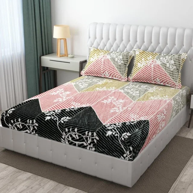 Yellow Warm Double Bed Woollen & Velvet Fitted Bedsheet