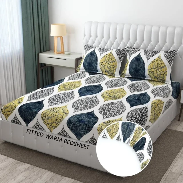 Green Warm Double Bed Woollen & Velvet Fitted Bedsheet