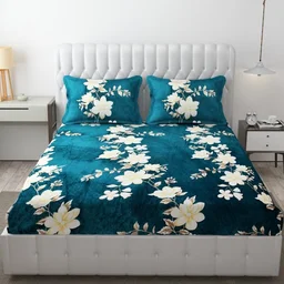 Green Warm Double Bed Woollen & Velvet Fitted Bedsheet