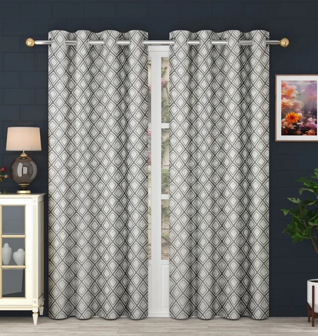Panipat Textile Hub Polyester Eyelet Grey jacquard curtains Pack of 2 - Window (4x5 Feet)
