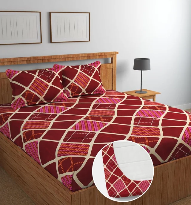 Panipat textile Hub Panipat textile Hub 180 TC Microfiber Super Soft Fitted (Elastic) Double Bedsheet with 2 Pillow cover - Double