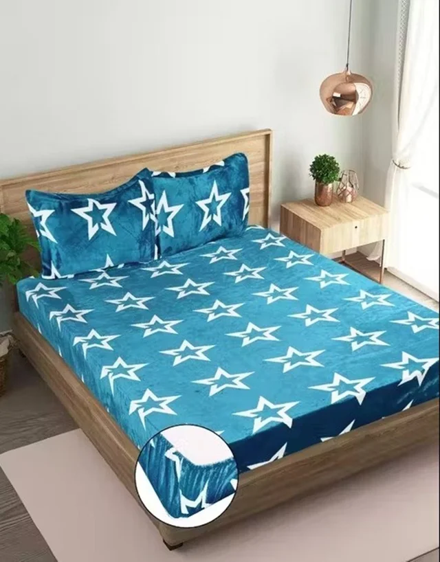 Aqua Warm Double Bed Woollen & Velvet Fitted Bedsheet