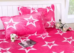 Pink Warm Double Bed Woollen & Velvet Fitted Bedsheet