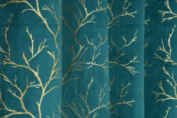 Panipat Textile Hub Aqua velvet Premium Shining Foil Chinaar Print Blackout Curtains Pack Of 2 - Window (4 x 5 Feet), Tradewind