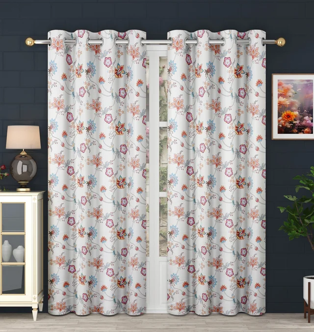 Pink Digital Print Shining Blackout Curtains Pack of 2 - (4 x 7 Feet)