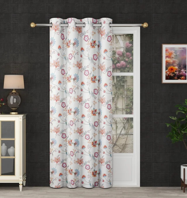 Pink Digital Print Shining Blackout Curtains Pack of 2 - (4 x 7 Feet)