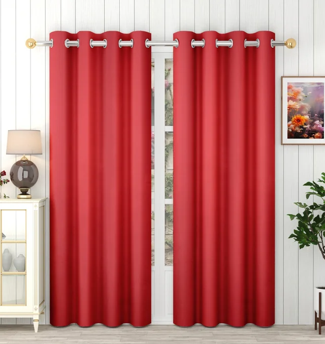 Panipat Textile Hub Polyester Eyelet Maroon Solid Blackout curtains Pack of 2 - Window (4x5 Feet)
