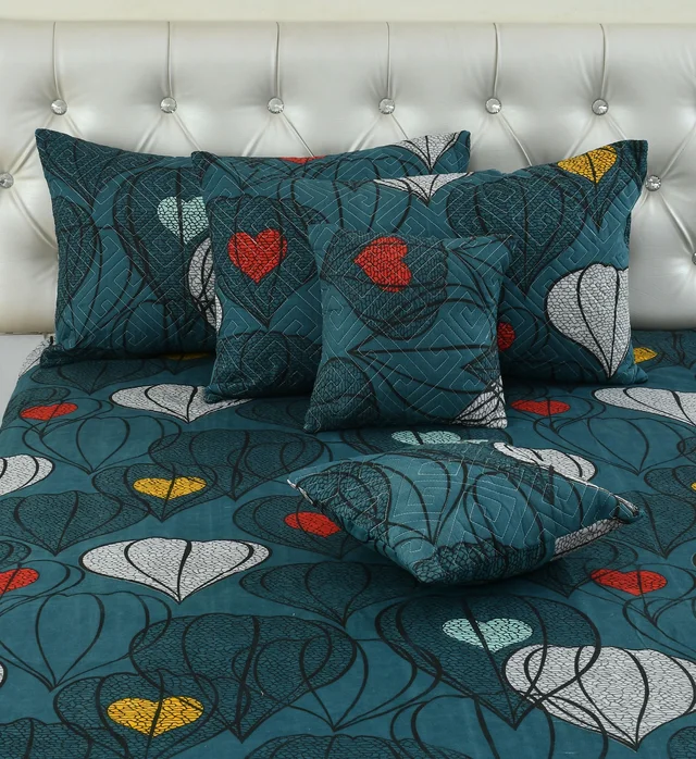 Green King Flat 230 TC Floral Bedsheet (Pack of 1, Green (1 Bedsheet + 2 Pillow Covers + 2 Cushion Cover with filler)