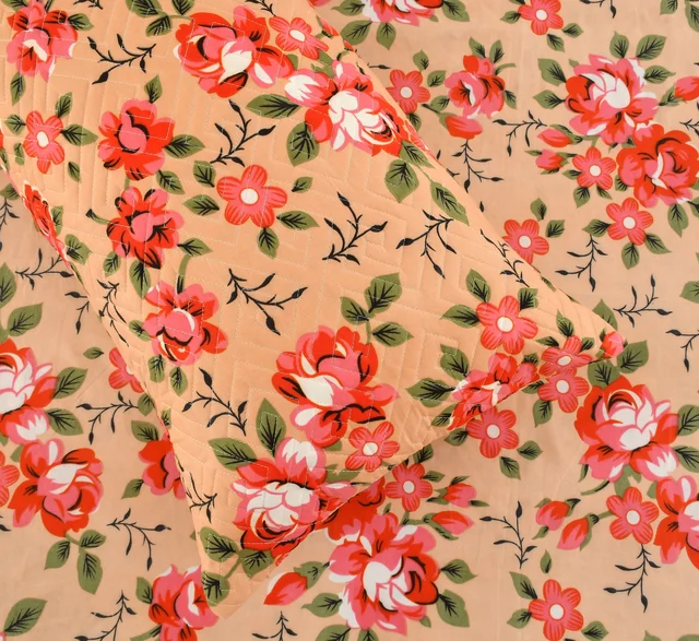 Peach King Flat 230 TC Floral Bedsheet (Pack of 1, Peach (1 Bedsheet + 2 Pillow Covers + 2 Cushion Cover with filler)