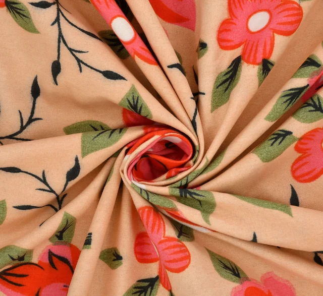 Peach King Flat 230 TC Floral Bedsheet (Pack of 1, Peach (1 Bedsheet + 2 Pillow Covers + 2 Cushion Cover with filler)