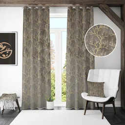Grey velvet Premium Shining Foil Chinaar Print Blackout Curtains Pack of 2 - Door (4 x 7 Feet), Grey