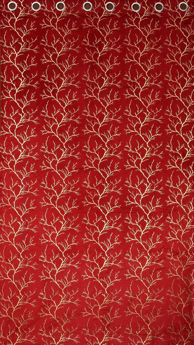 Maroon velvet Premium Shining Foil Chinaar Print Blackout Curtains Pack of 2 - Door (4 x 7 Feet), Maroon