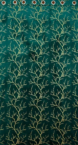Dark Green velvet Premium Shining Foil Chinaar Print Blackout Curtains Pack of 2 - Window (4 x 5 Feet), Green