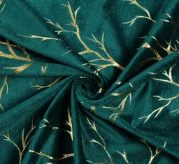Dark Green velvet Premium Shining Foil Chinaar Print Blackout Curtains Pack of 2 - Window (4 x 5 Feet), Green