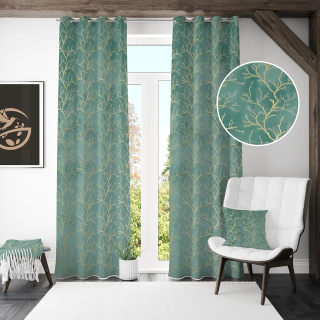 Sky velvet Premium Shining Foil Chinaar Print Blackout Curtains Pack of 2 - Door (4 x 7 Feet), Sky