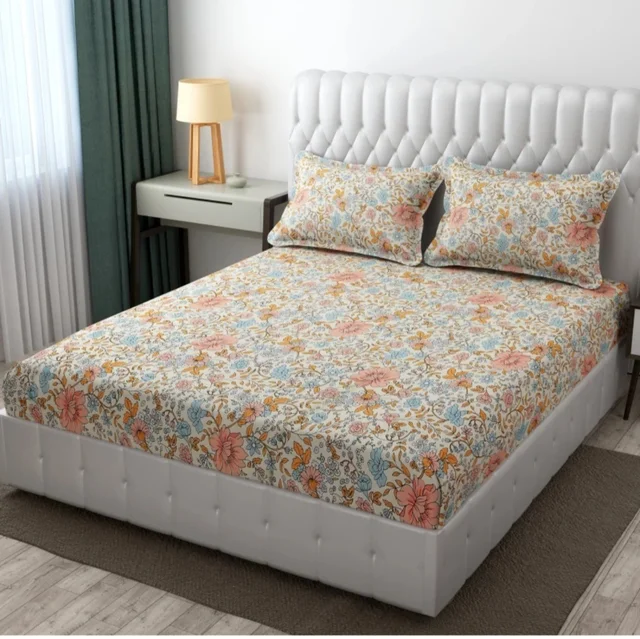Panipat textile Hub 180 TC Microfiber Super Soft Fitted (Elastic) Double Bedsheet with 2 Pillow cover - Double