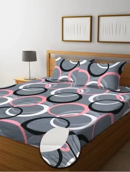 Panipat textile Hub 180 TC Microfiber Super Soft Fitted (Elastic) Double Bedsheet with 2 Pillow cover - Grey