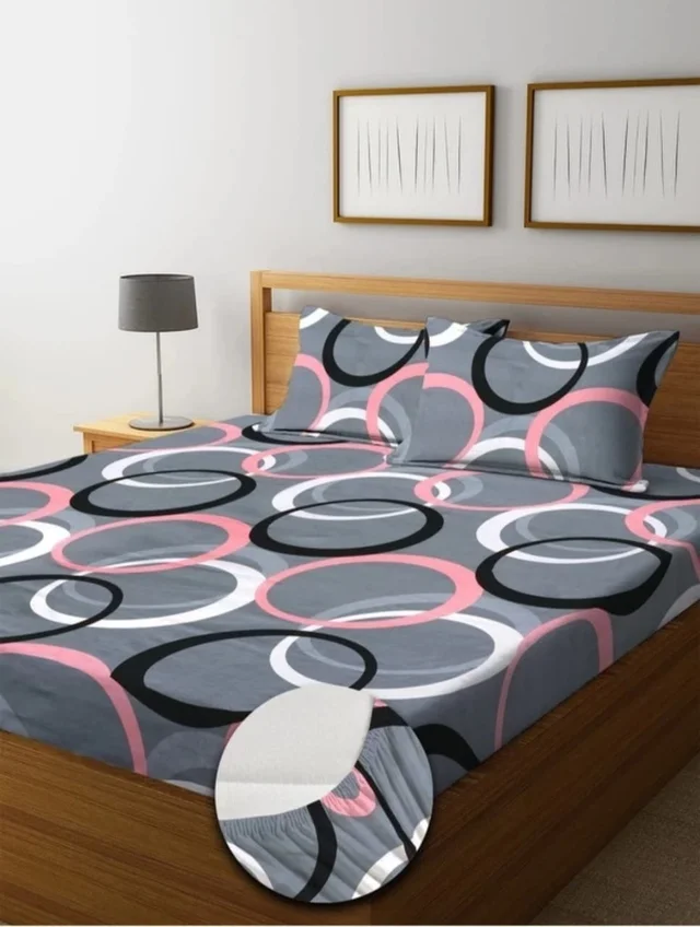Panipat textile Hub 180 TC Microfiber Super Soft Fitted (Elastic) Double Bedsheet with 2 Pillow cover - Grey
