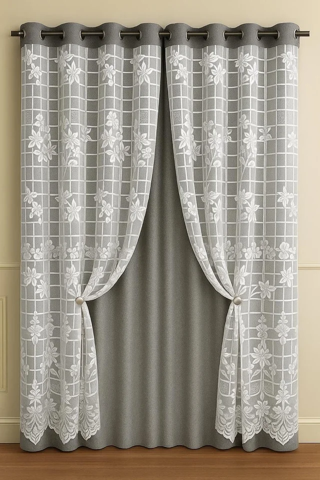 Grey luxury Double layer Curtains (Self Design, Pack of 2) - Window (4 x 5 Feet)