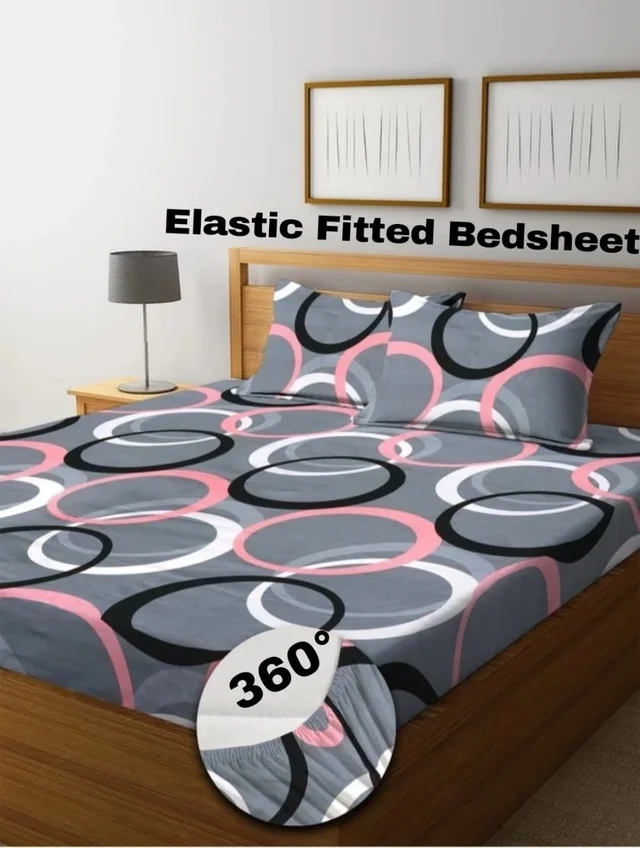 Panipat textile Hub 180 TC Microfiber Super Soft Fitted (Elastic) Double Bedsheet with 2 Pillow cover - Grey
