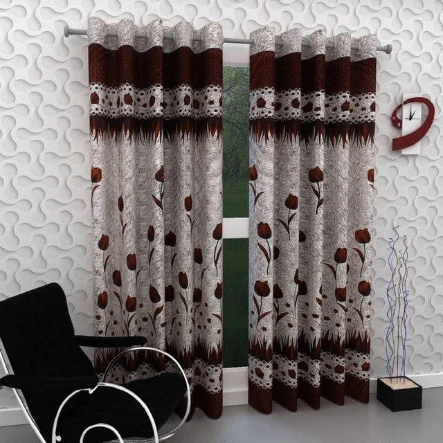 Home Garage polyester Eyelet Brown Printed Design curtains Pack of 2 - Window (4x5 Feet)