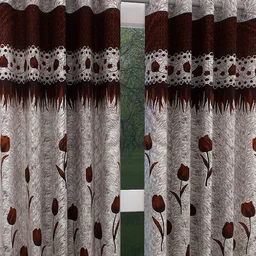 Home Garage polyester Eyelet Brown Printed Design curtains Pack of 2 - Window (4x5 Feet)