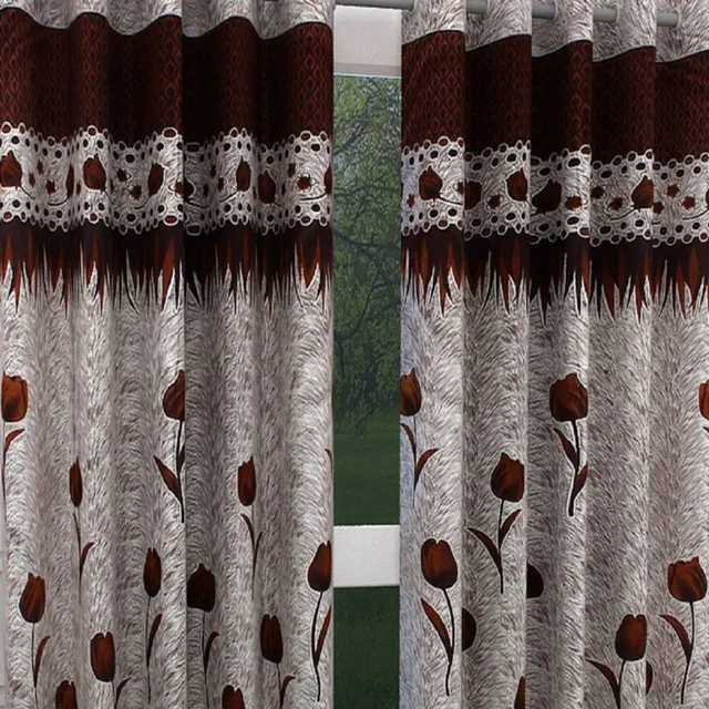 Home Garage polyester Eyelet Brown Printed Design curtains Pack of 2 - Window (4x5 Feet)