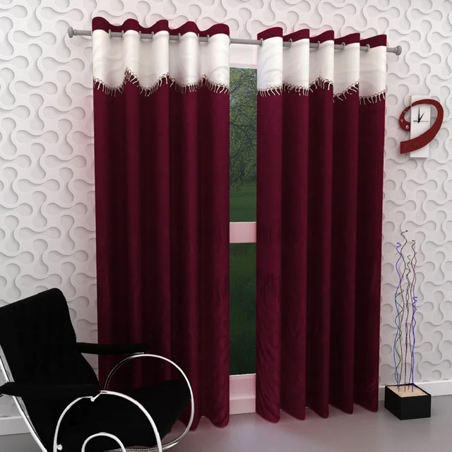 Home Garage Polyester Eyelet Valence Design Maroon Solid Curtains Pack of 2 - Window (4x5 Feet)