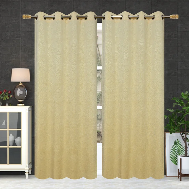 Home Garage Velvet Eyelet Cream Blackout High Quality Punch Print curtains Pack of 2 - Window (4x5 Feet)