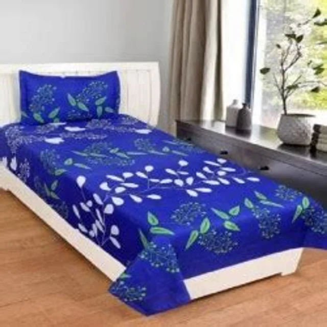 Panipat Textile Hub 140 TC Microfiber Single Floral Flat Bedsheet with 1 pillow cover