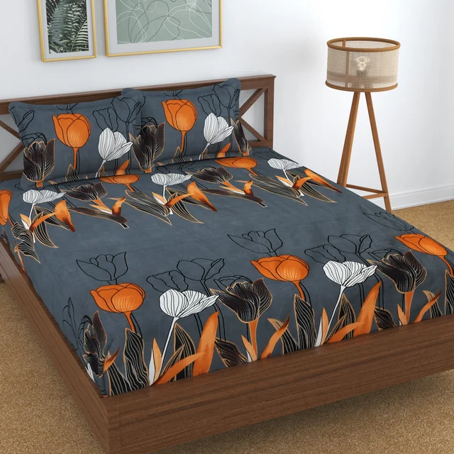 Panipat textile Hub 180 TC Microfiber Super Soft Fitted (Elastic) Double Bedsheet with 2 Pillow cover