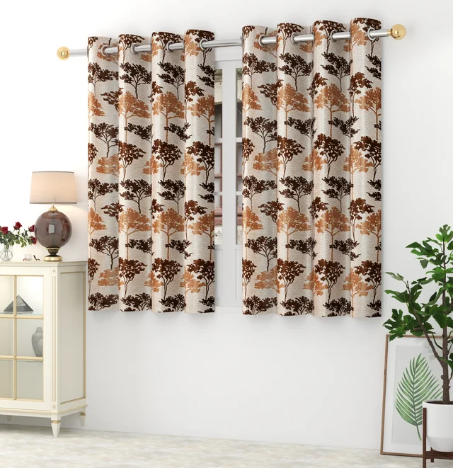 Panipat Textile Hub Polyester Eyelet Aqua Printed Design curtains Pack of 2 - Window (4x5 feet)