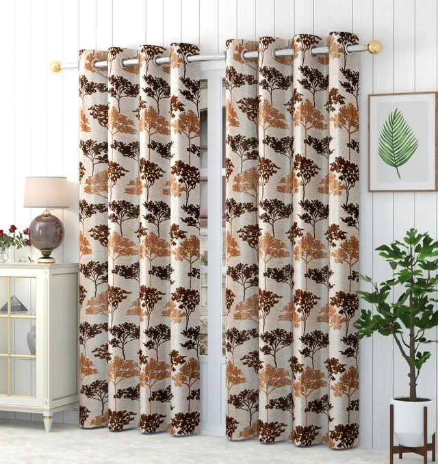 Panipat Textile Hub Polyester Eyelet Aqua Printed Design curtains Pack of 2 - Window (4x5 feet)