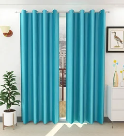 Panipat Textile Hub Polyester Eyelet Aqua Solid Plain Design curtains Pack of 2 - Window (4x5 Feet)