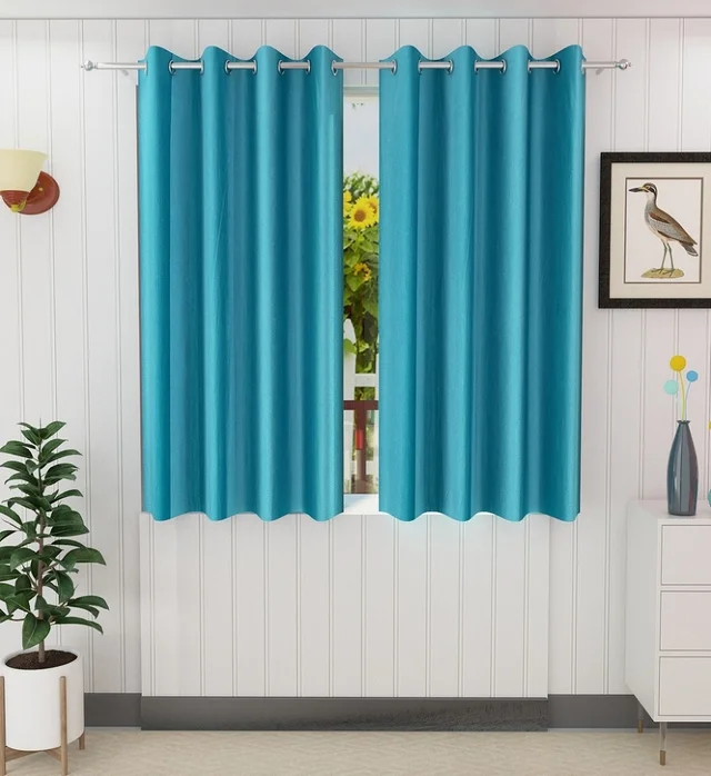 Panipat Textile Hub Polyester Eyelet Aqua Solid Plain Design curtains Pack of 2 - Door (4x7 Feet)