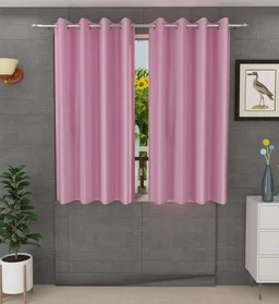 Panipat Textile Hub Polyester Eyelet Baby Pink Solid Plain curtains Pack of 2 - Window (4x5 Feet)