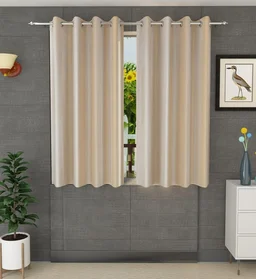 Panipat Textile Hub Polyester Eyelet Beige (Cream) Solid Plain curtains Pack of 2 - Window (4x5 Feet)