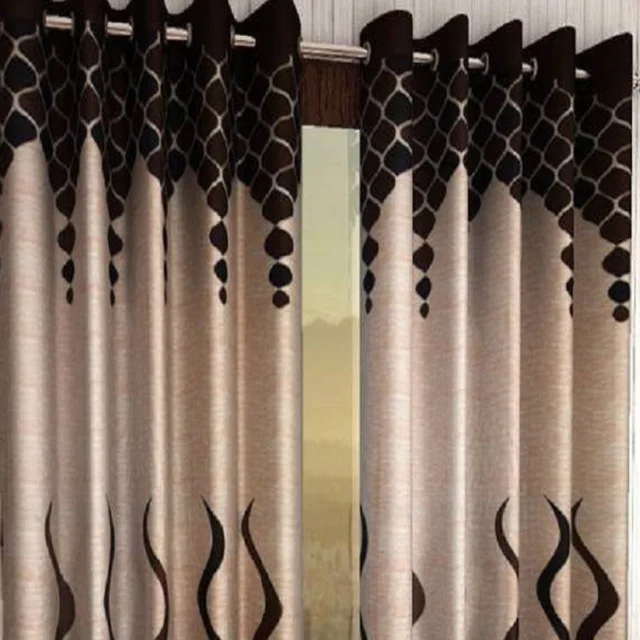 Panipat Textile Hub polyester Eyelet Brown Printed Design curtains Pack of 2 - Long Door (4x9 Feet)
