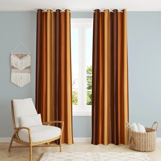 Panipat Textile Hub Polyester Eyelet Brown Solid Long Crush curtains Pack of 2 - Window (4x5 Feet)