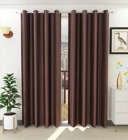 Panipat Textile Hub Polyester Eyelet Brown Solid Plain curtains Pack of 2 - Window (4x5 Feet)