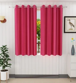 Panipat Textile Hub Polyester Eyelet Dark Pink Solid Plain curtains Pack of 2 - Door (4x7 Feet)